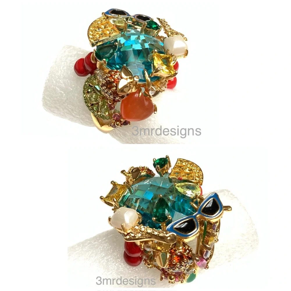 NWT Kate Spade ♠️ SWEET TREASURES 12-K Gold Plated Glass Pearl/CZ Crystals Ring - Picture 4 of 12